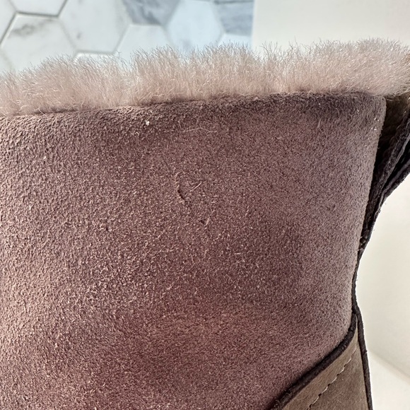 UGG Bridgit Womens 6.5 Wedge Boots Waterproof Suede Leather Sheepskin Lined Grey - Picture 5 of 12